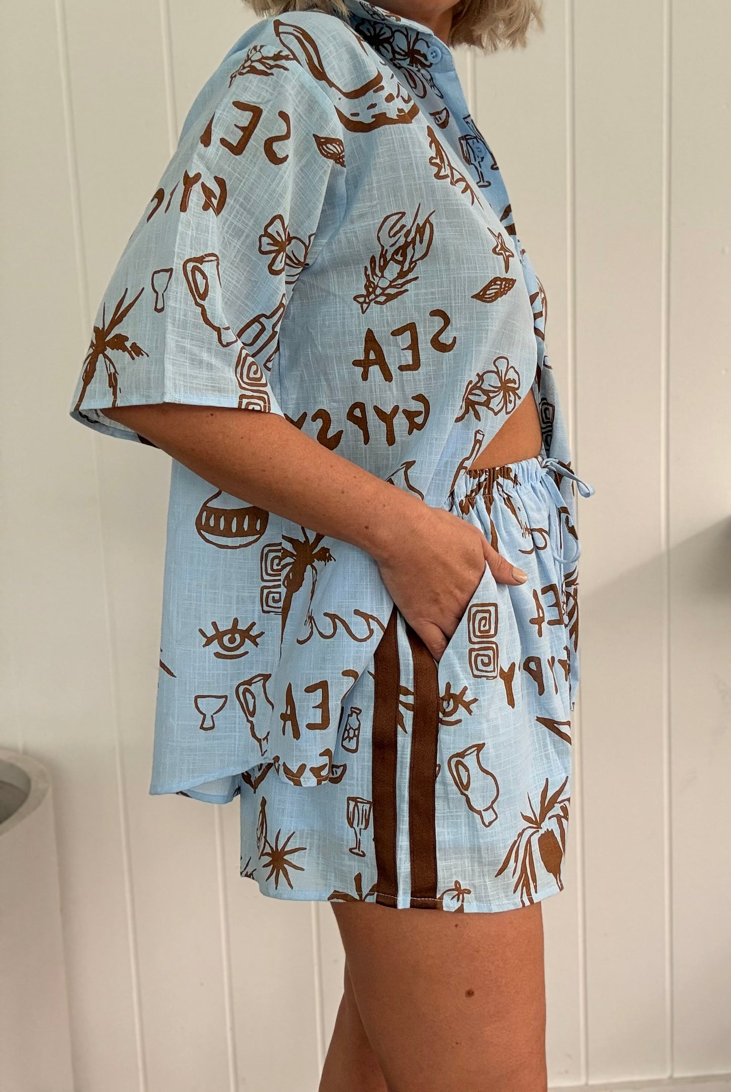 By Frankie/Sea Gypsy Blouse Set-Baby Blue/ Mocha