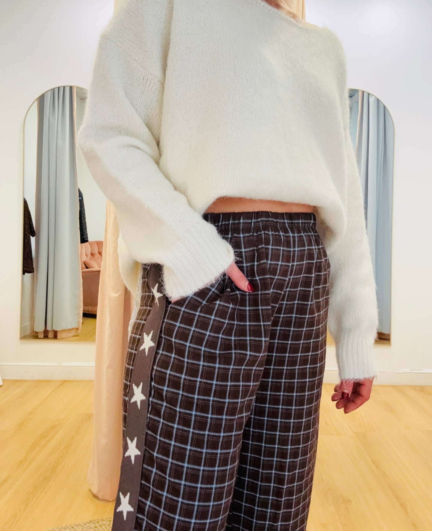 By Frankie/ Hattie Check Pant- chocolate /sky