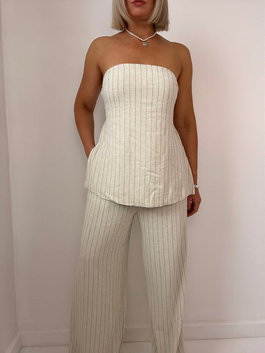 Hazel Pant Set- Cream pinstripe