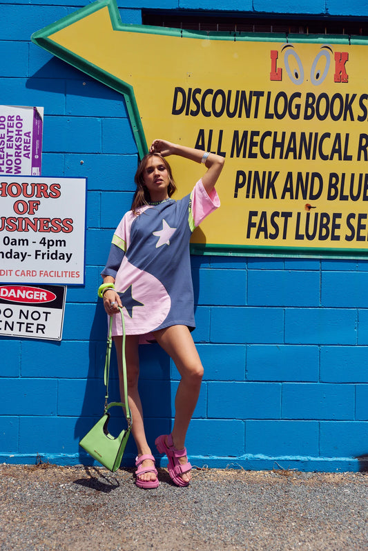 ONLY LOVERS LEFT- YIN YANG TEE DRESS ~ CHARCOAL LIME