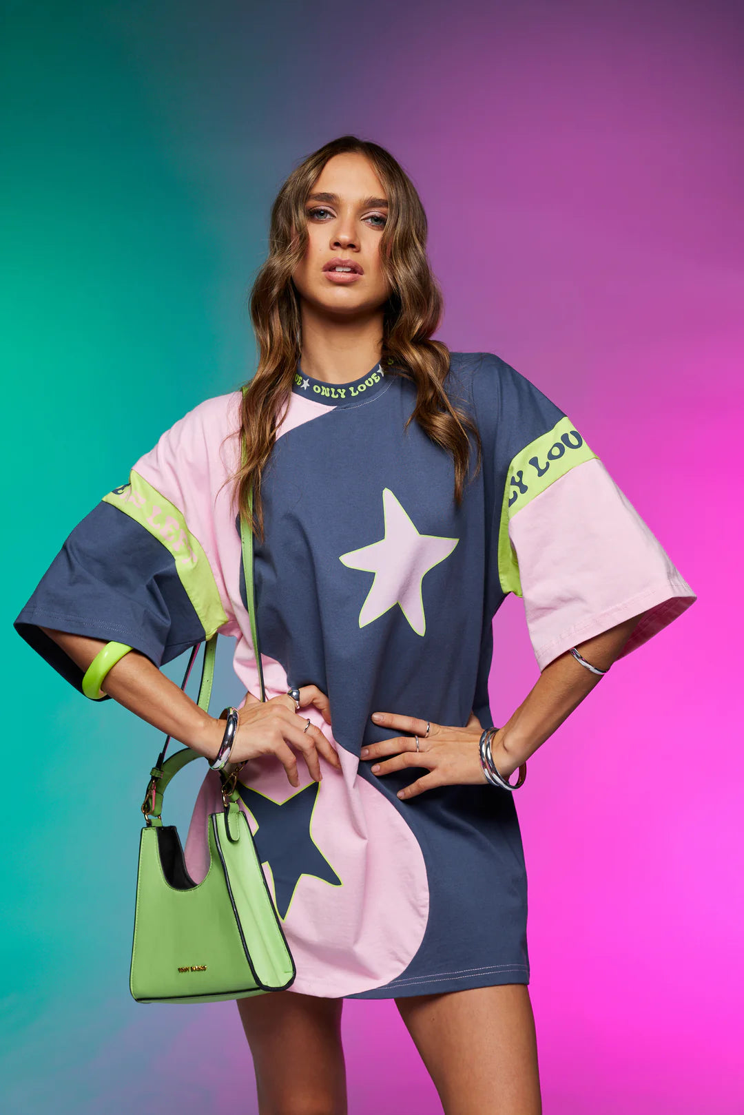 ONLY LOVERS LEFT- YIN YANG TEE DRESS ~ CHARCOAL LIME