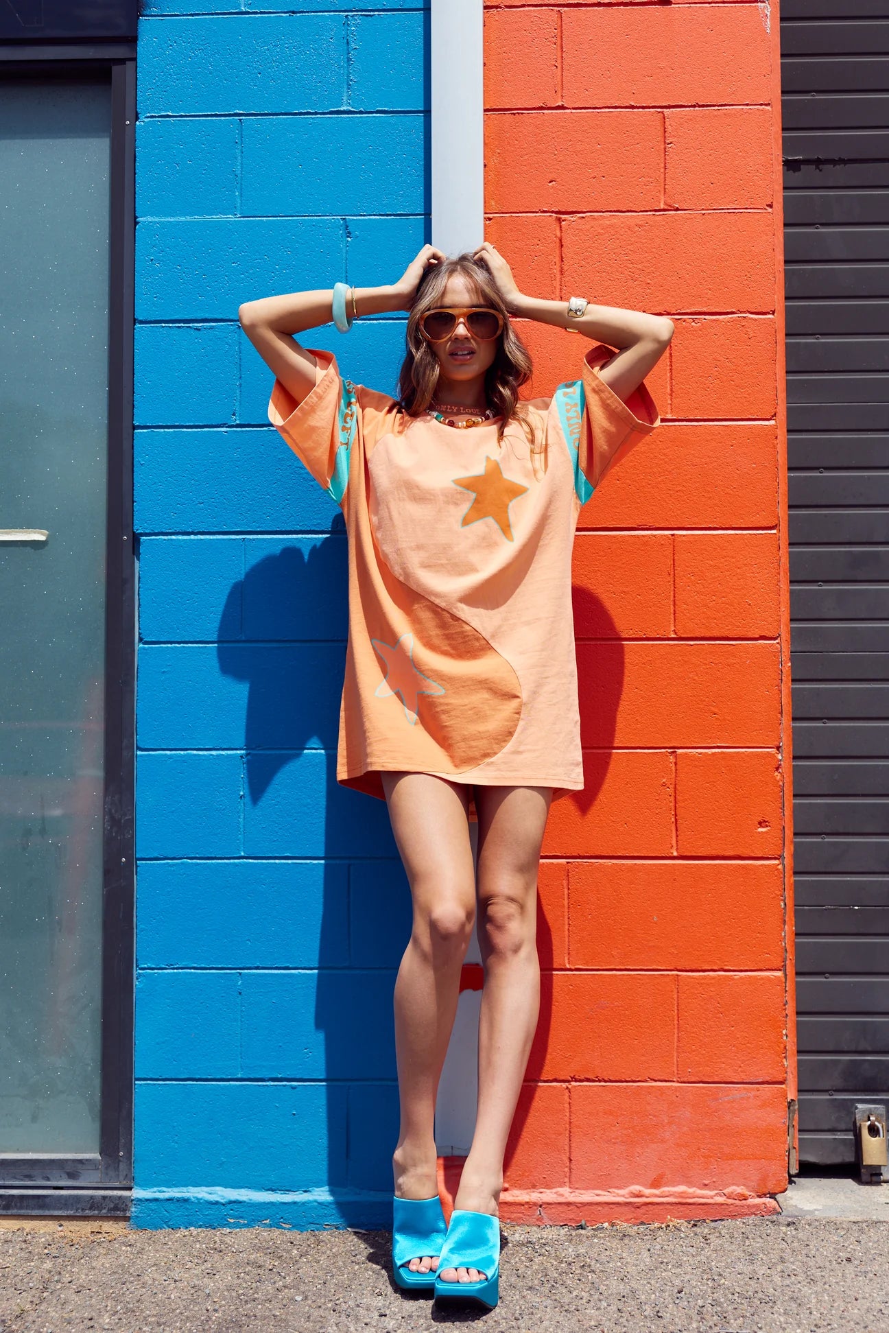 ONLY LOVERS LEFT- Yin Yang Tee Dress ~ Peach Turquoise
