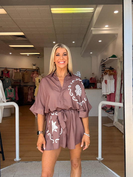 Maeve Playsuit- Mocha/ White