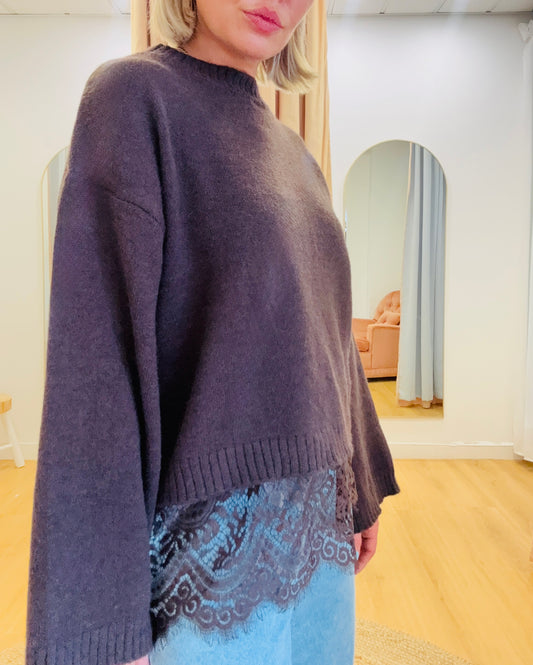 By Frankie/ Lace Trim Knit - Chocolate