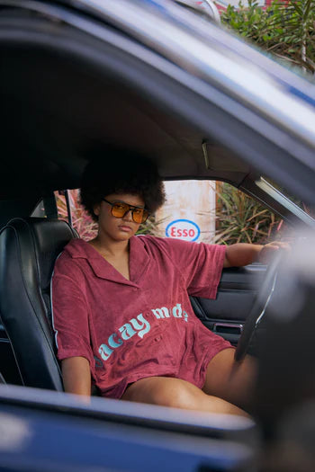 HIBISCUS HOTEL- Vacay Mode Oversized Terry button up shirt