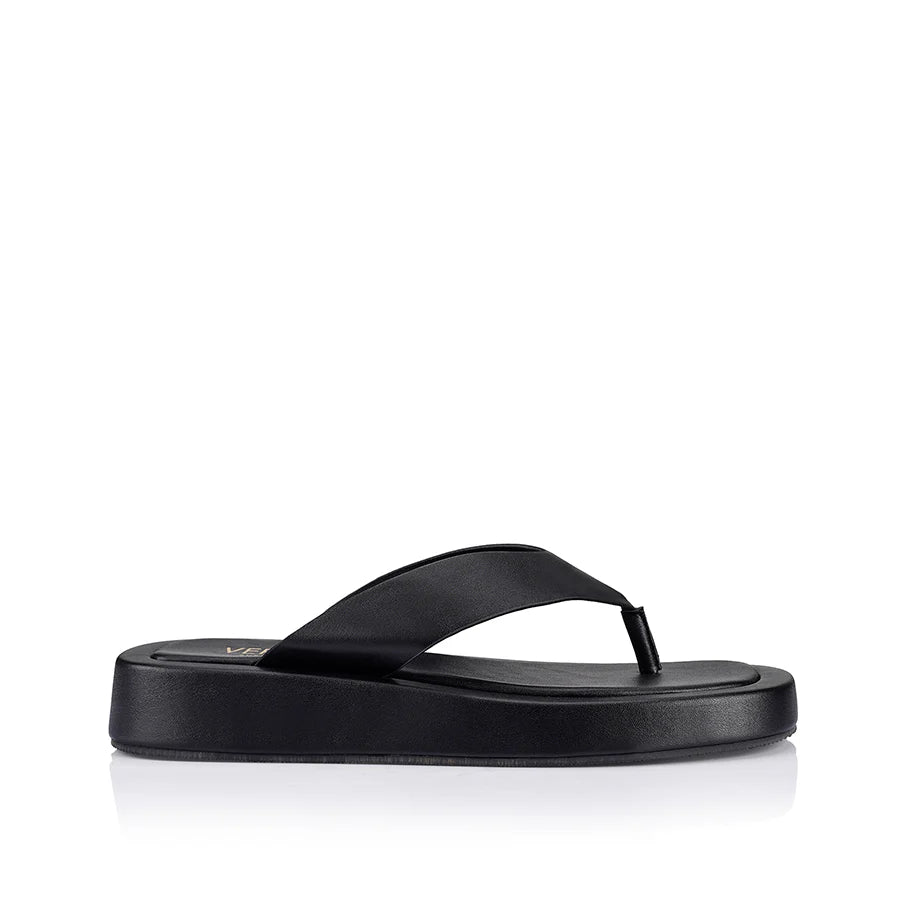 BOUNCER II FLATFORM THONGS - BLACK SMOOTH