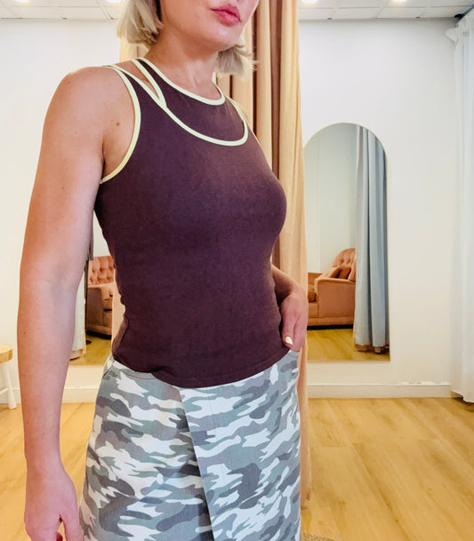 By Frankie / Cami layered Tank- Choc/Lemon ￼