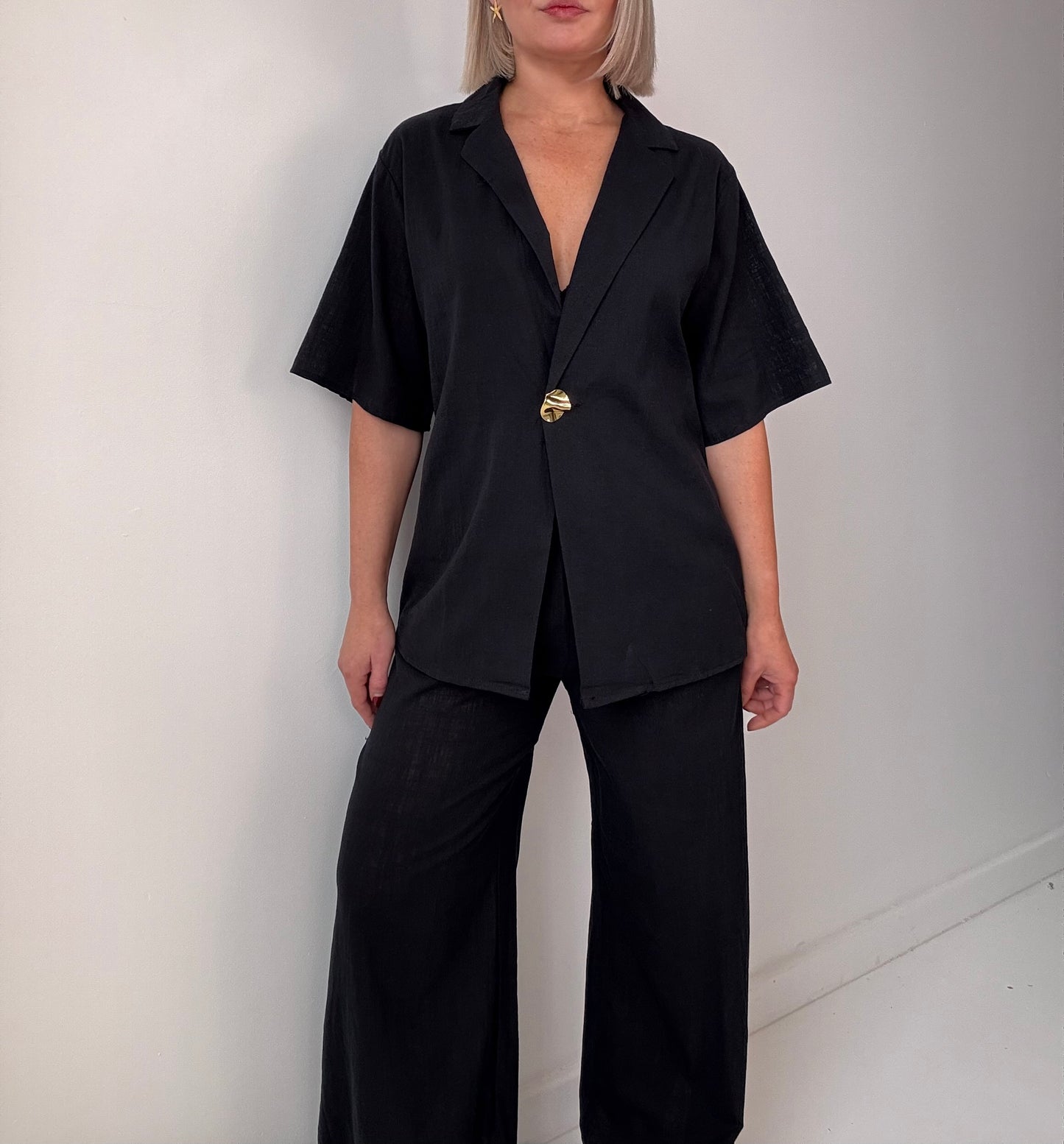 Ava Button Pant Set- Black