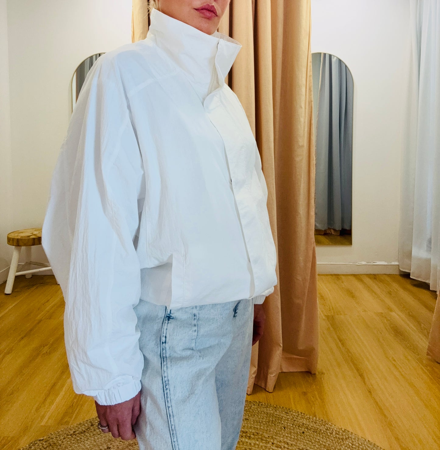 Bowie Funnel Neck Windbreaker Jacket- White