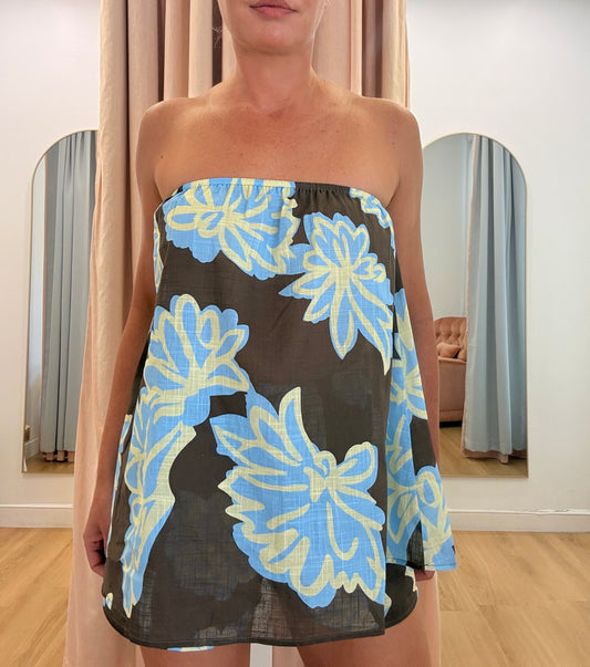 By Frankie/ Strapless Short Set- Choc/Sky