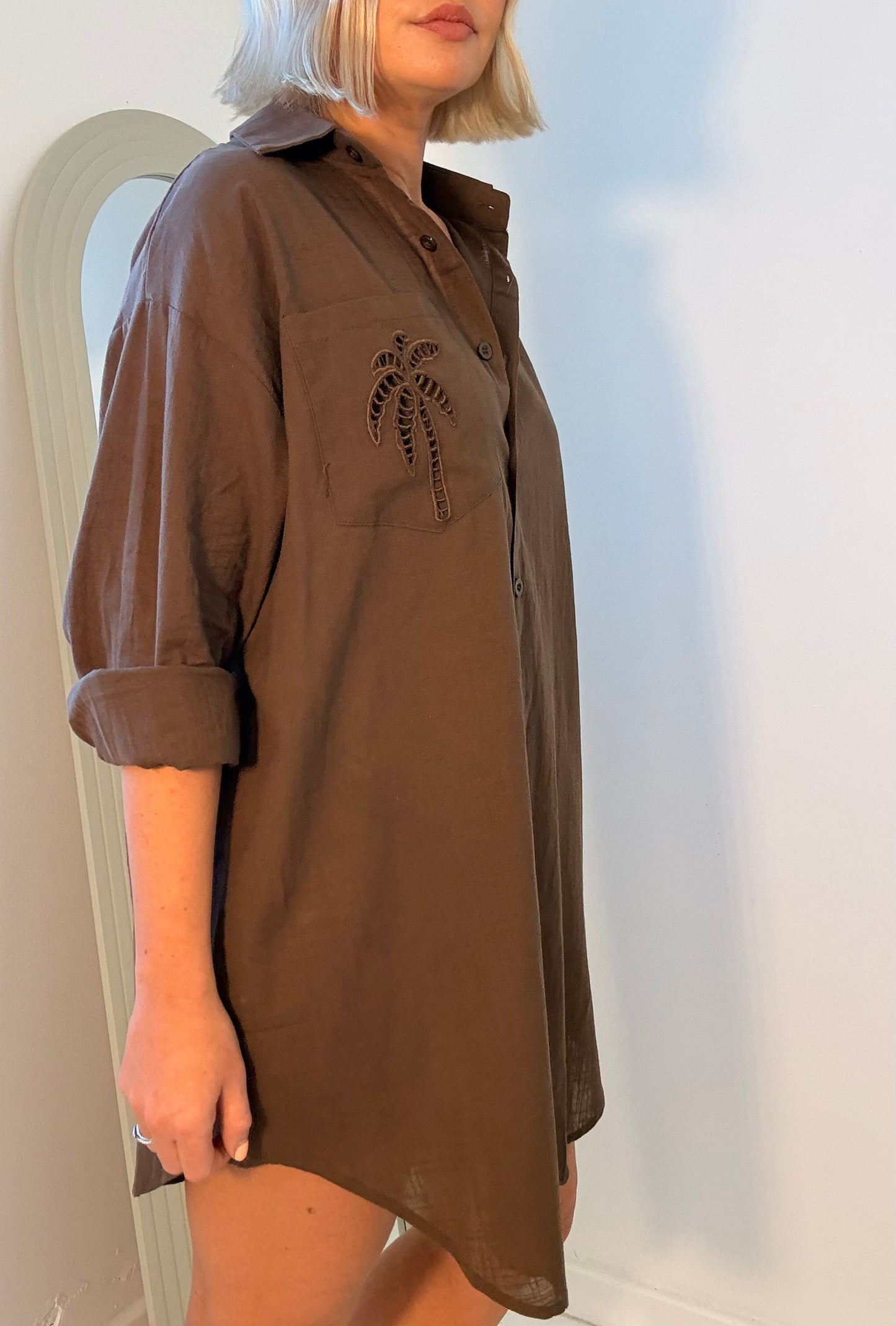By Frankie / Lottie palm Shirt Dress- Chocolate