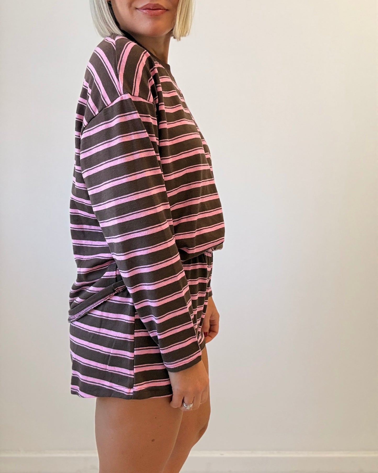 By Frankie / Gia Long Sleeve Set- Pink/Choc