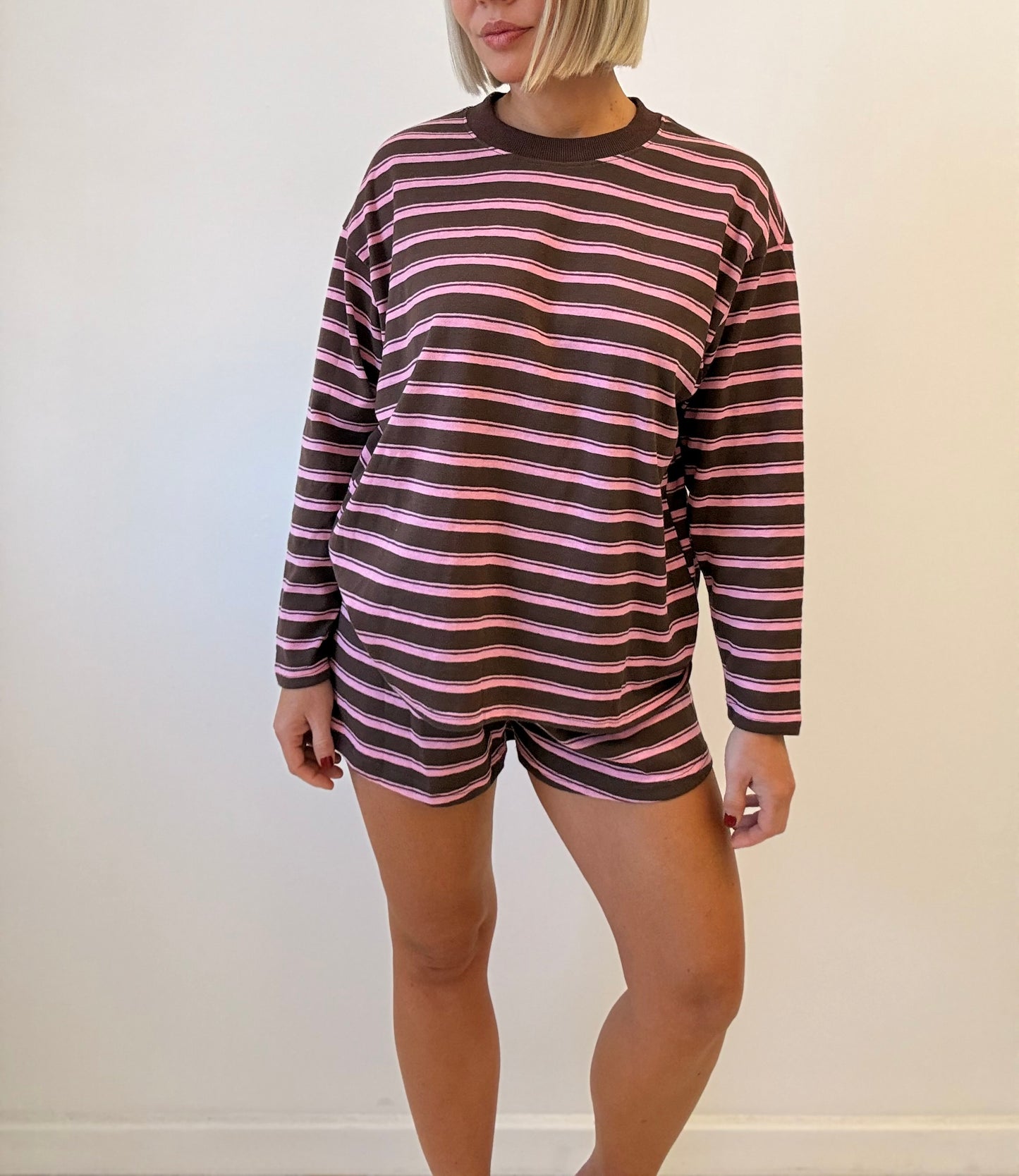 By Frankie / Gia Long Sleeve Set- Pink/Choc