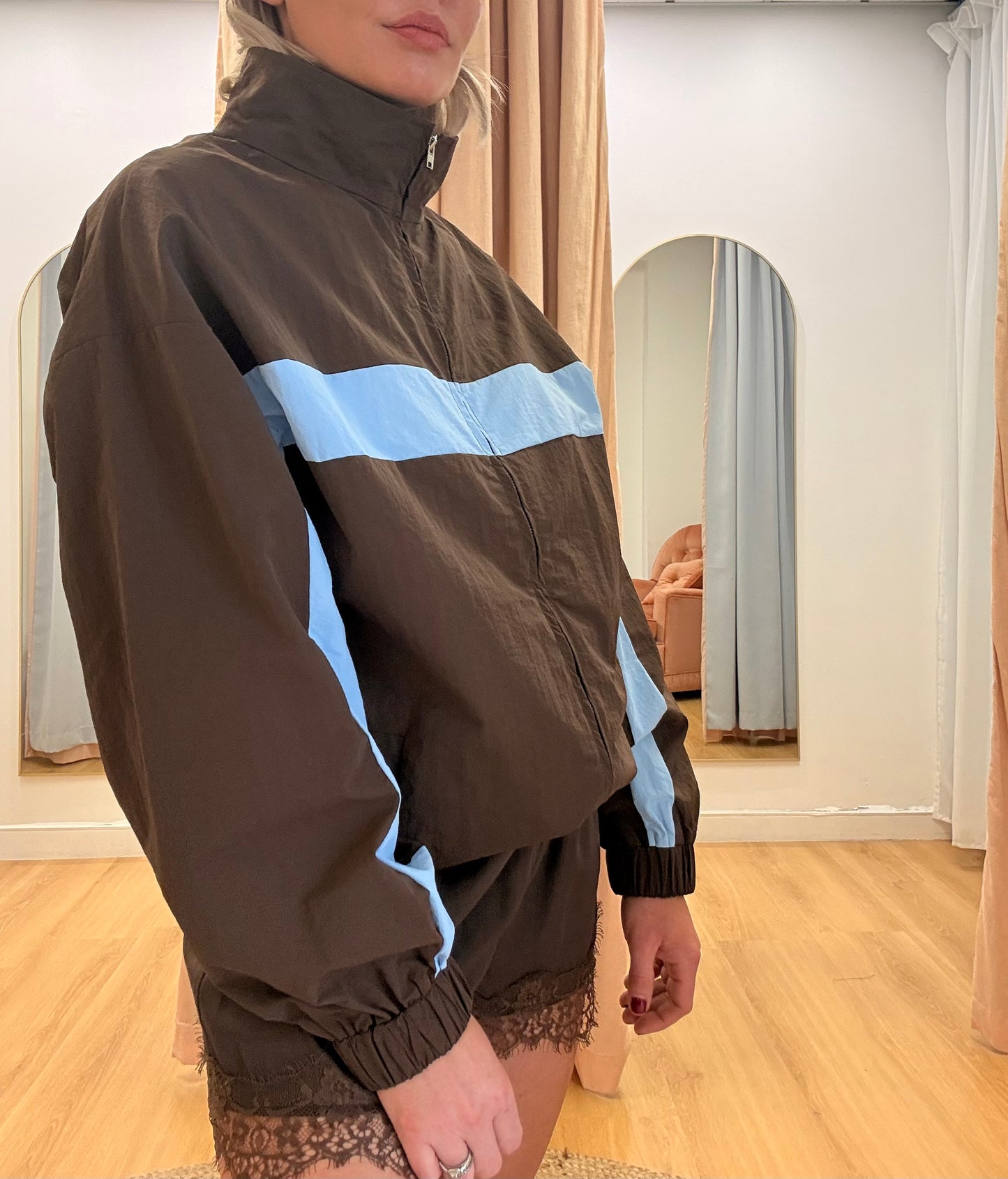 By Frankie/ Windbreaker Jacket- Choc/Sky Blue