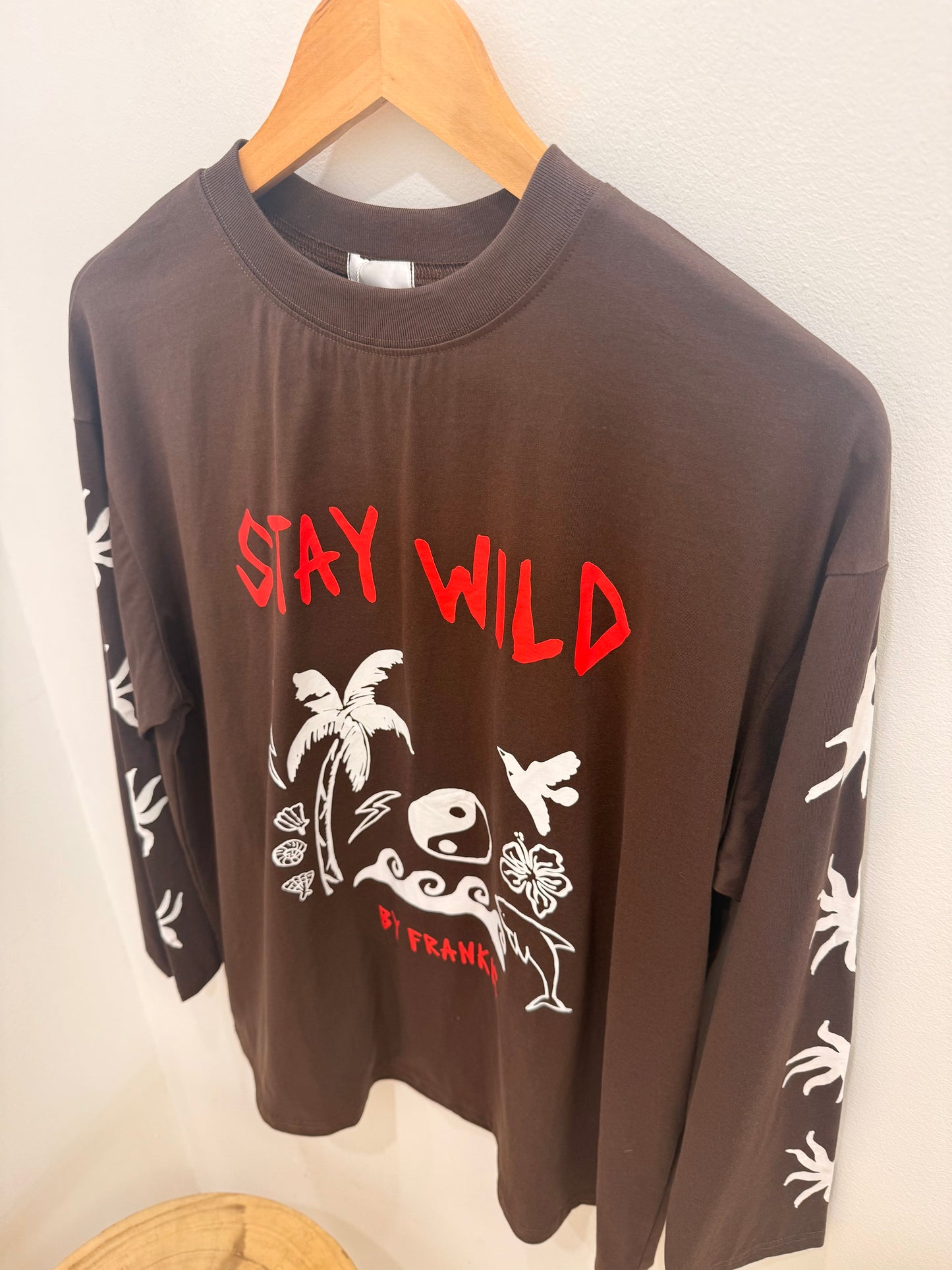 By Frankie/ Stay Wild Long Sleeve Tee- Chocolate