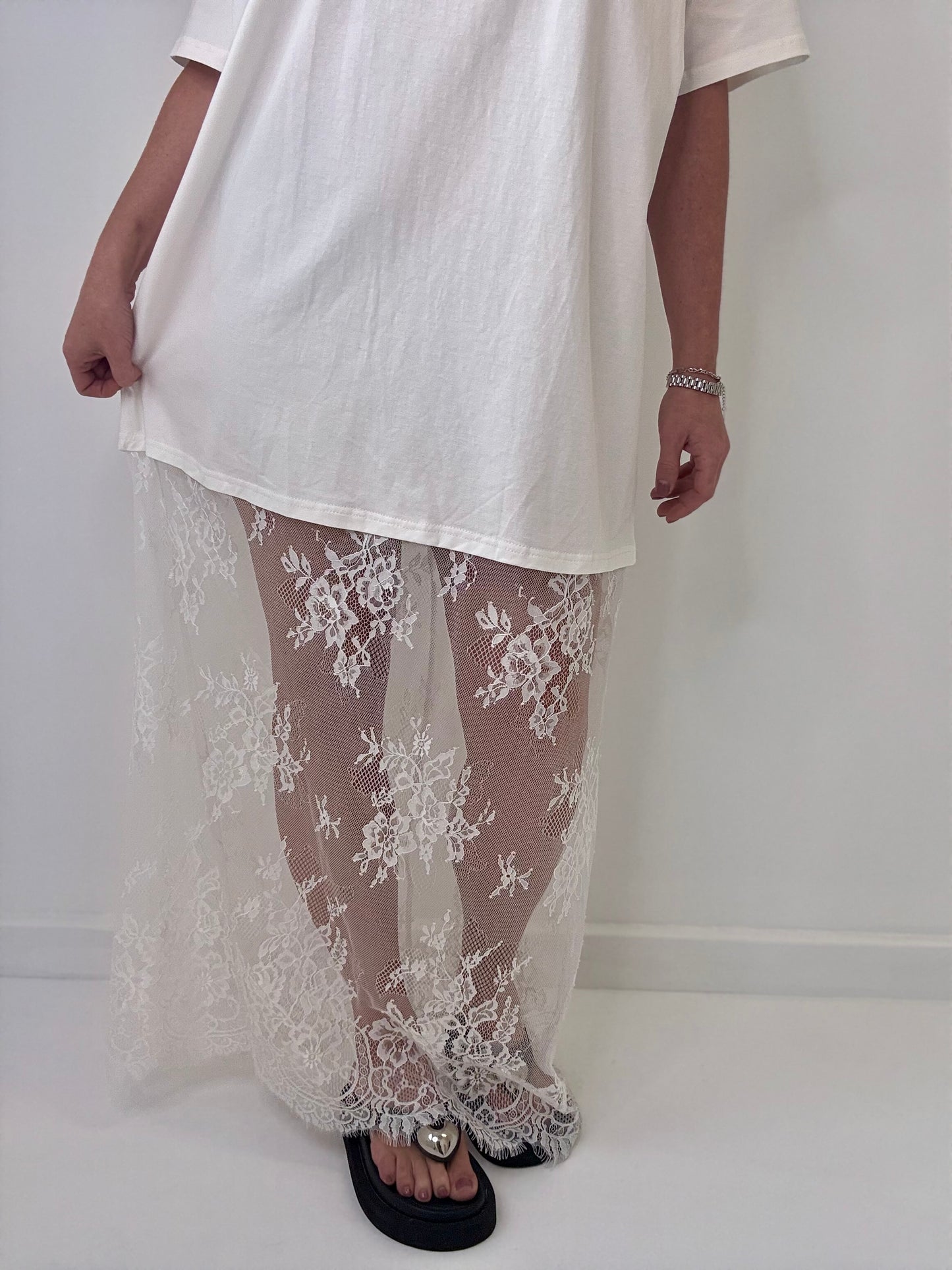 By Frankie // Lace Tee Dress-White