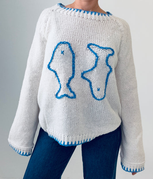 Luna knit- blue/White