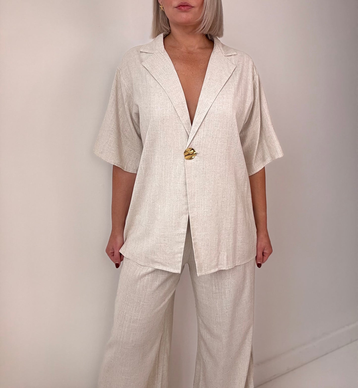 Ava Button Pant Set- Oat