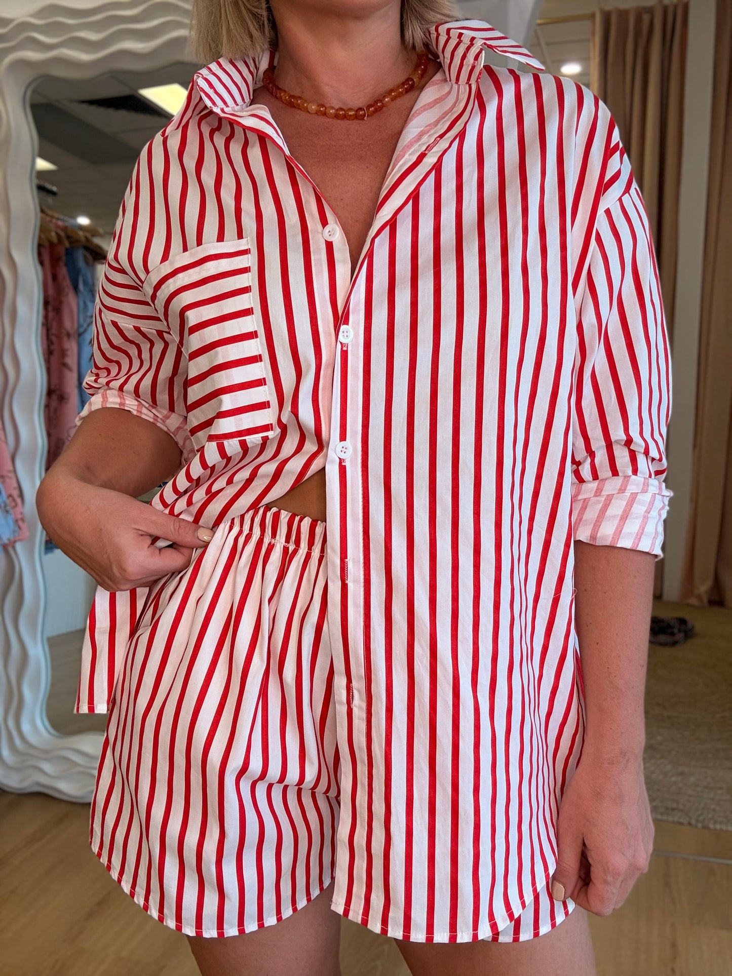 By Frankie/Amara Short Set- Red/White Stripe