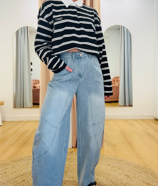 Indigo Wide Barrel Jeans