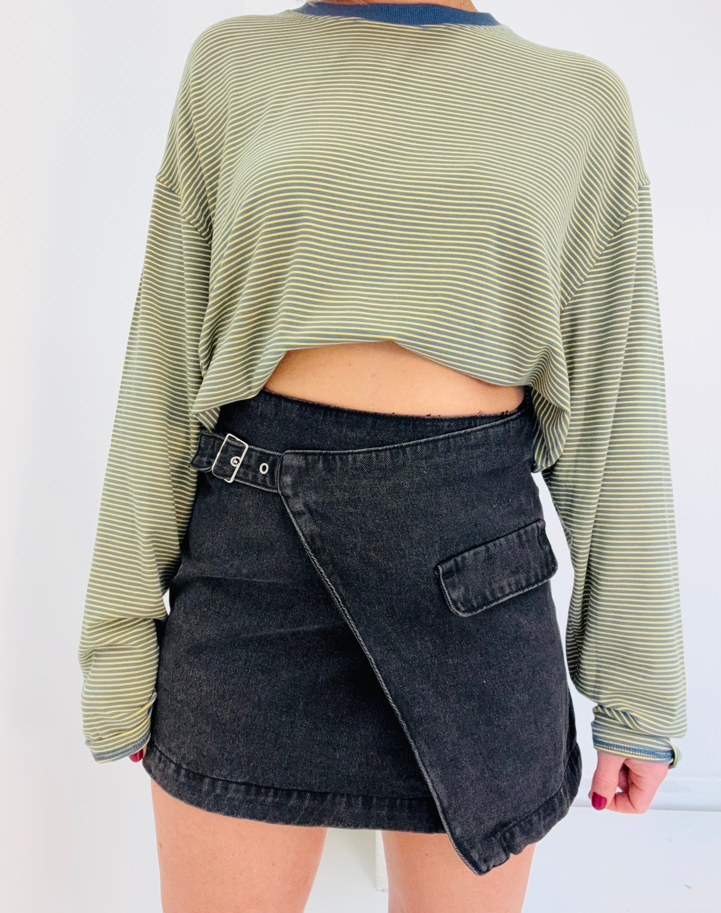 Polly Wrap Skirt- Black Denim