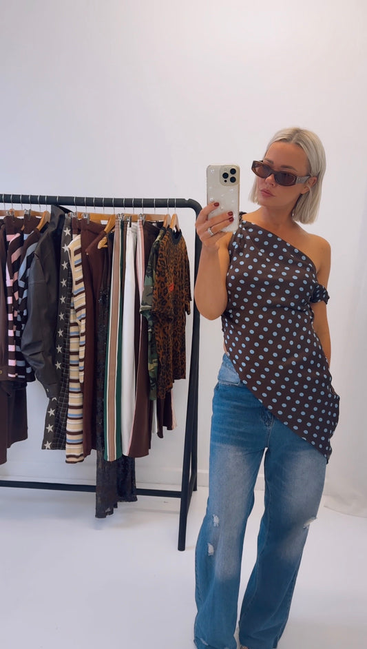 By Frankie/Chole Asymmetrical Top- Chocolate/ Blue