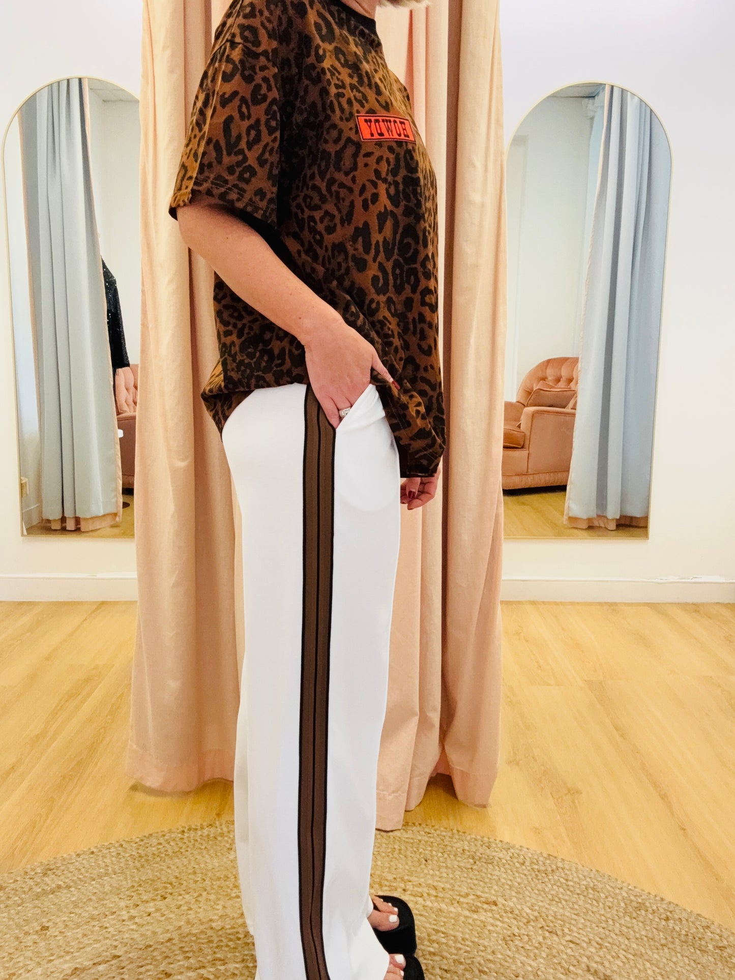 By Frankie/ Racer Pleated Sweatpants- White/ Mocha