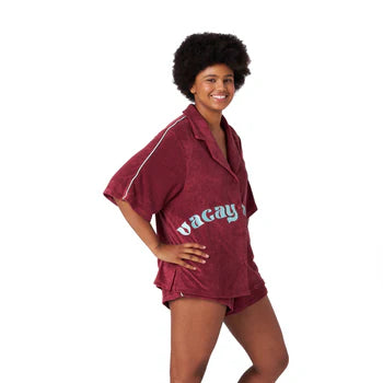 HIBISCUS HOTEL- Vacay Mode Oversized Terry button up shirt