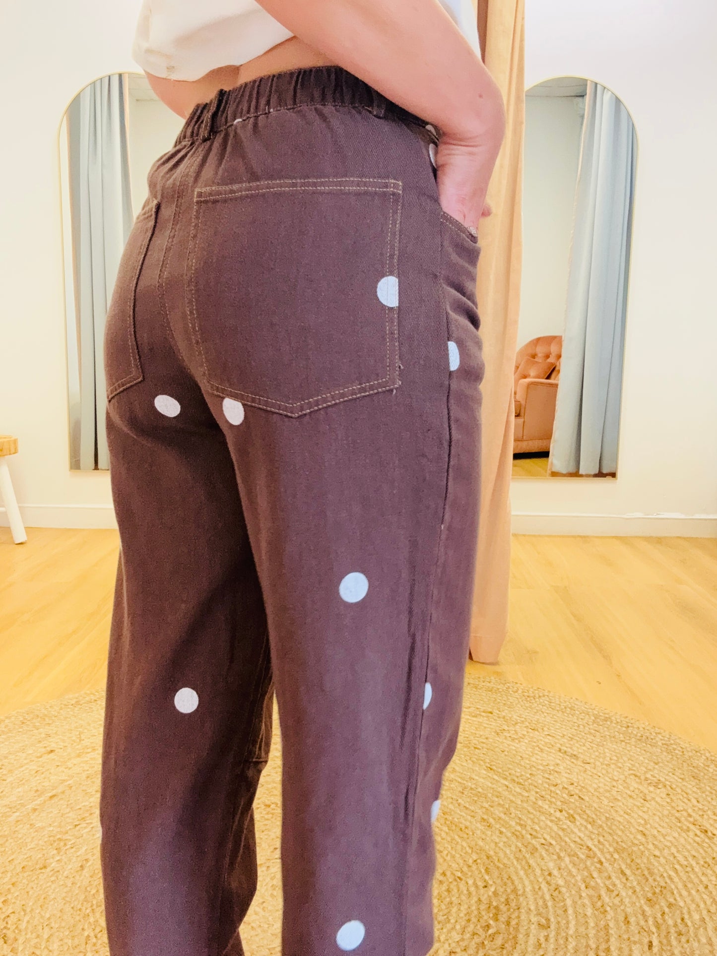 By Frankie/ Barrel Jeans- Chocolate Polka Dot
