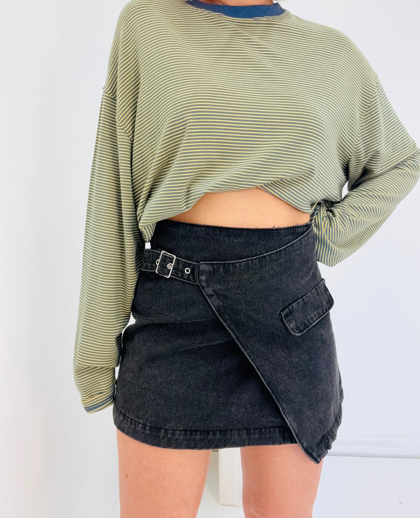 Polly Wrap Skirt- Black Denim