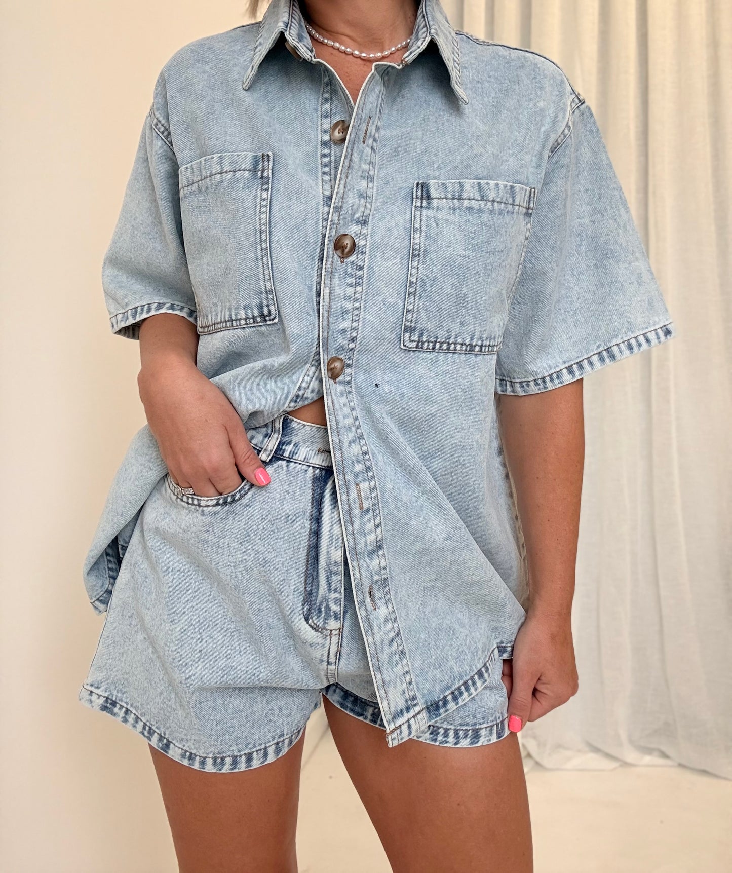 By Frankie/ Kai Denim Short Set- Denim Wash
