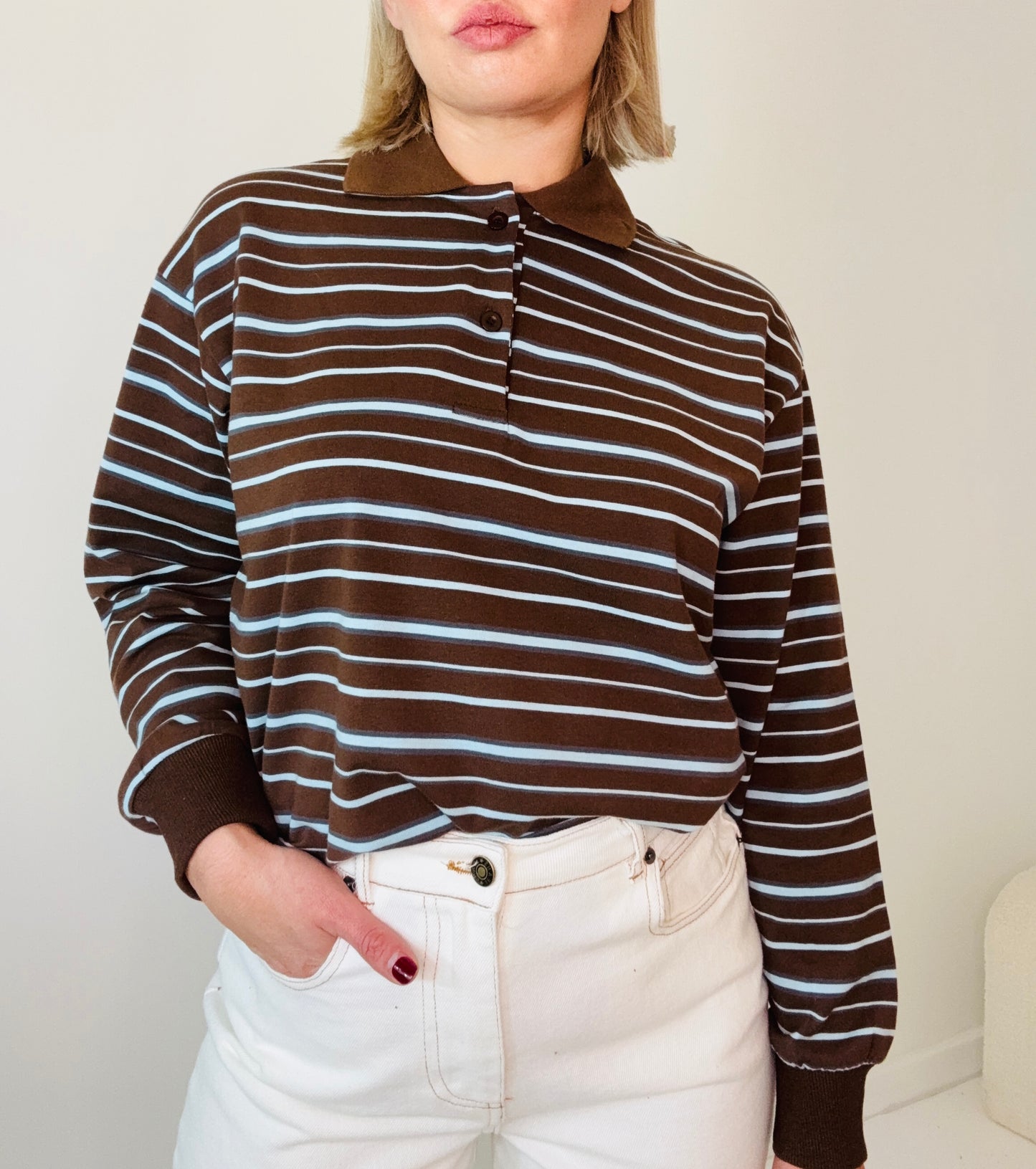 Bonnie collared Long Sleeve/ Chocolate /Sky