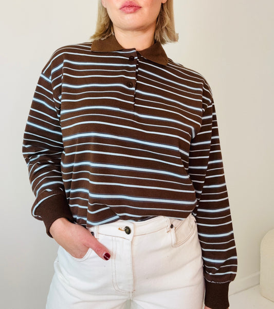 Bonnie collared Long Sleeve/ Chocolate /Sky
