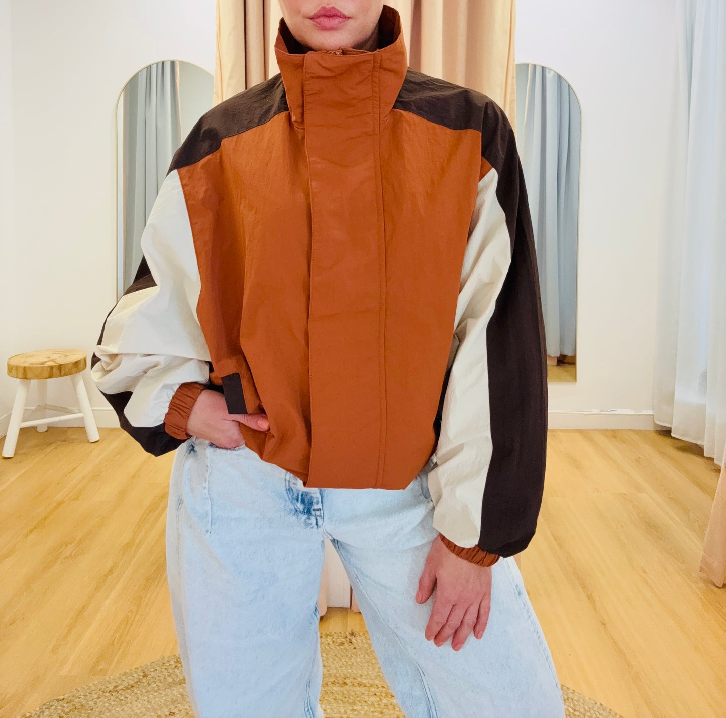 Bowie Funnel Neck Windbreaker Jacket- Colour Block
