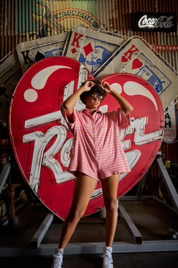 HIBISCUS HOTEL- Candy Stripe Playsuit