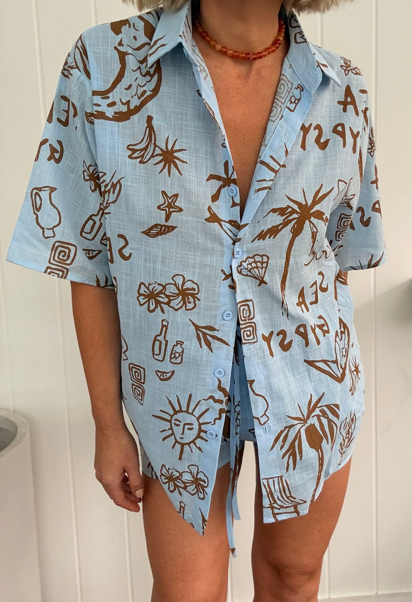 By Frankie/Sea Gypsy Blouse Set-Baby Blue/ Mocha