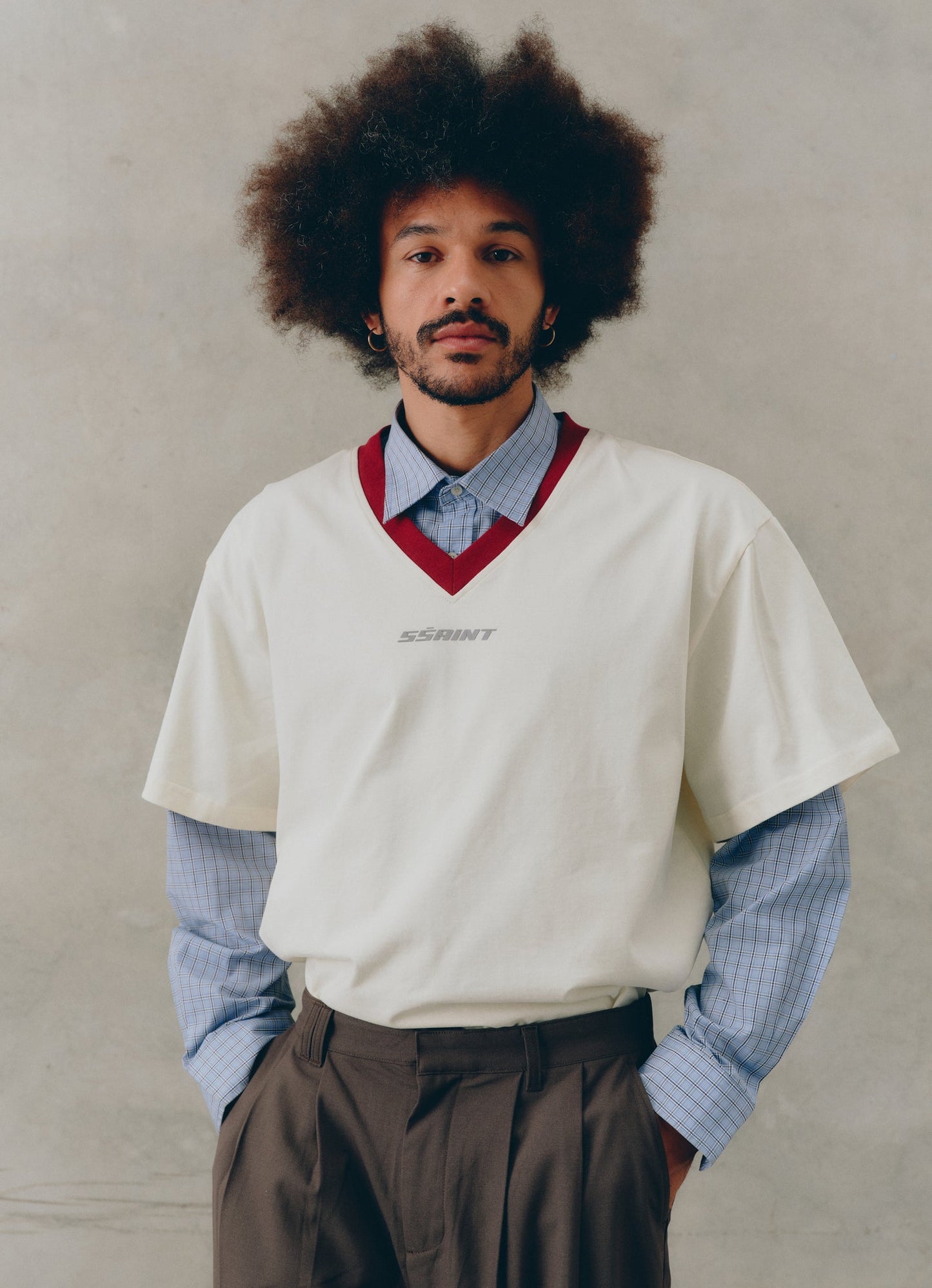 SSAINT/ REFLECTIVE V NECK TEE - BUTTER