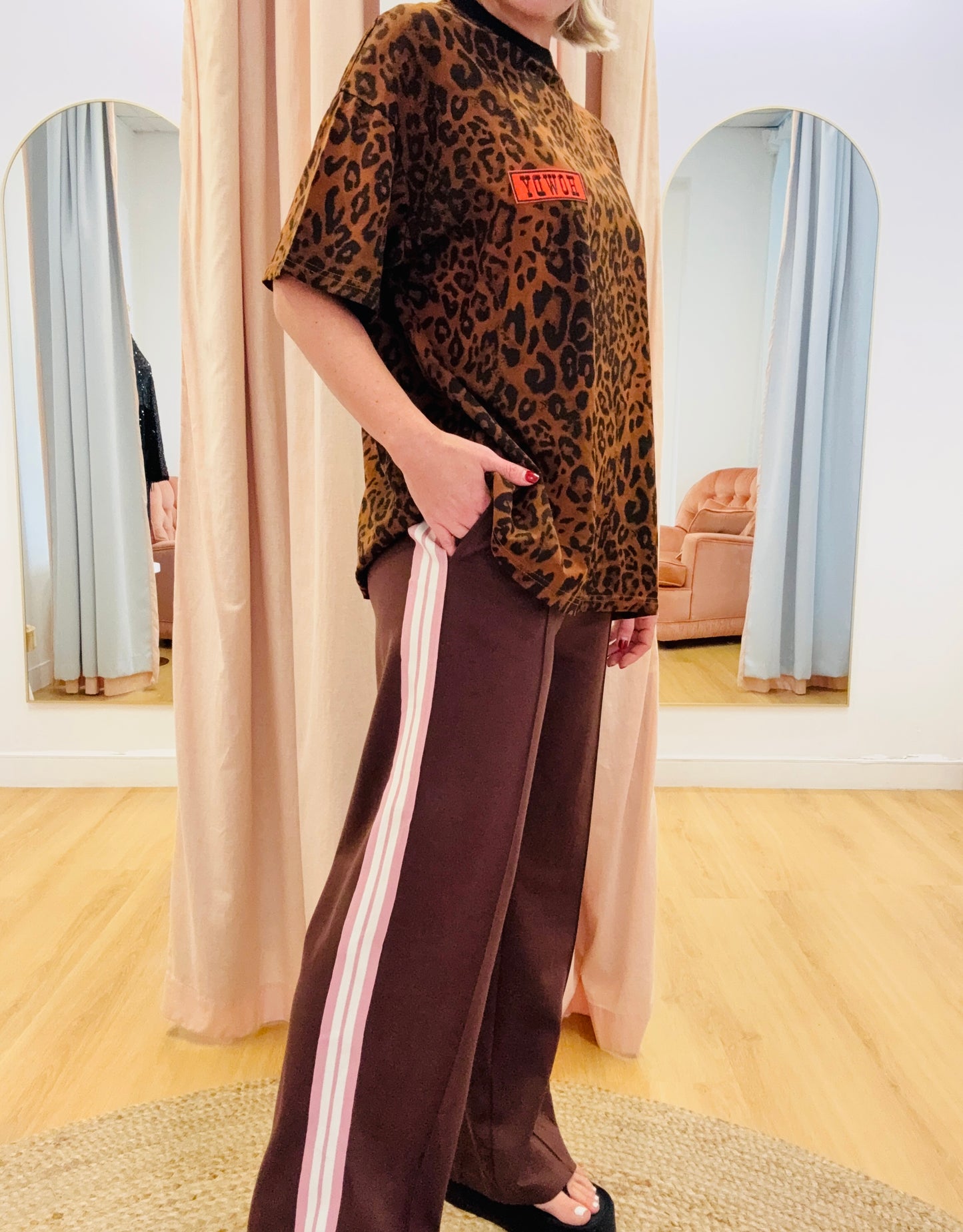 By Frankie/ Racer Pleated Sweatpants - Choc/Pink