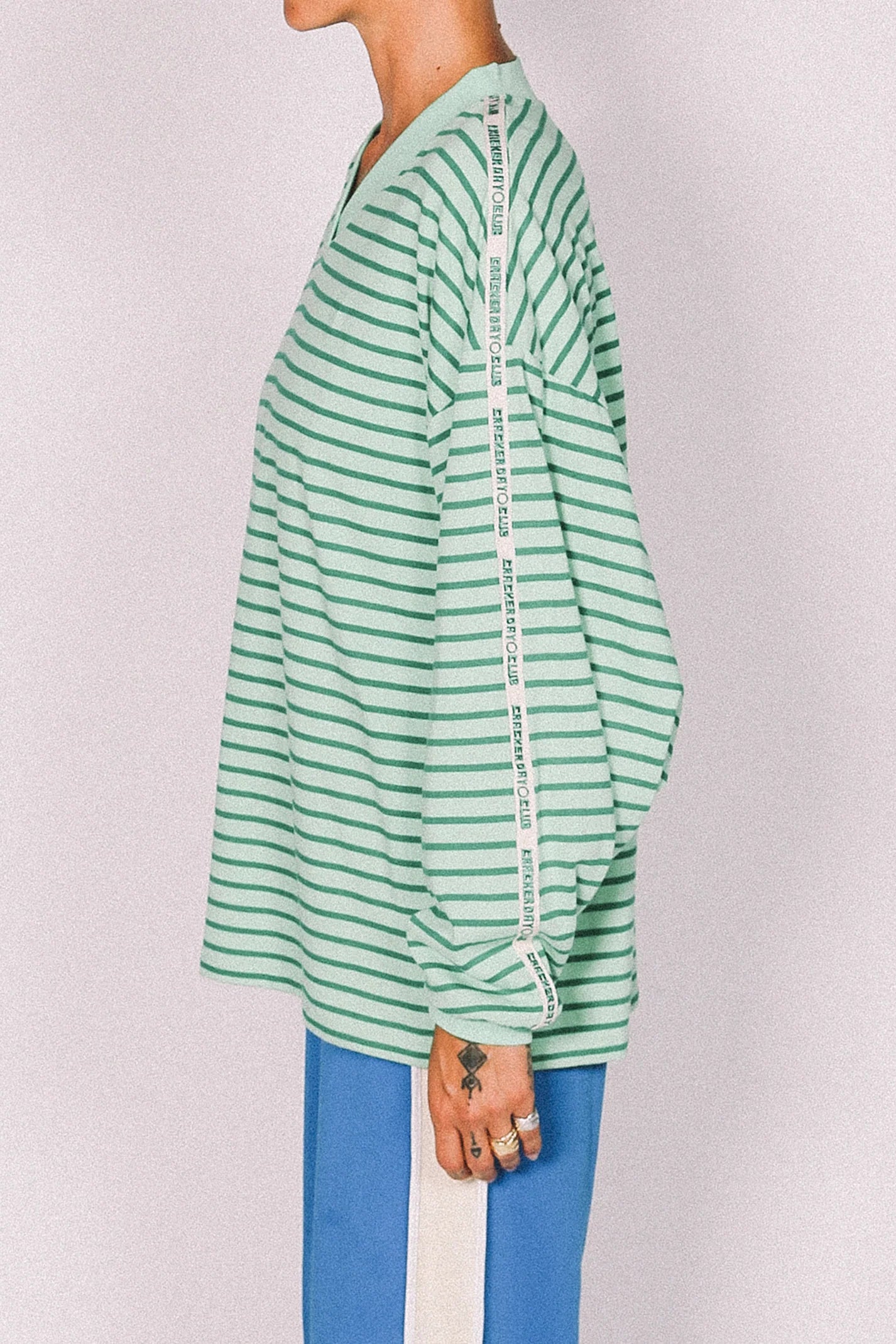 Cracker Day- NAUTICAL LONG SLEEVE TEE - SHAMROCK THIN STRIPE