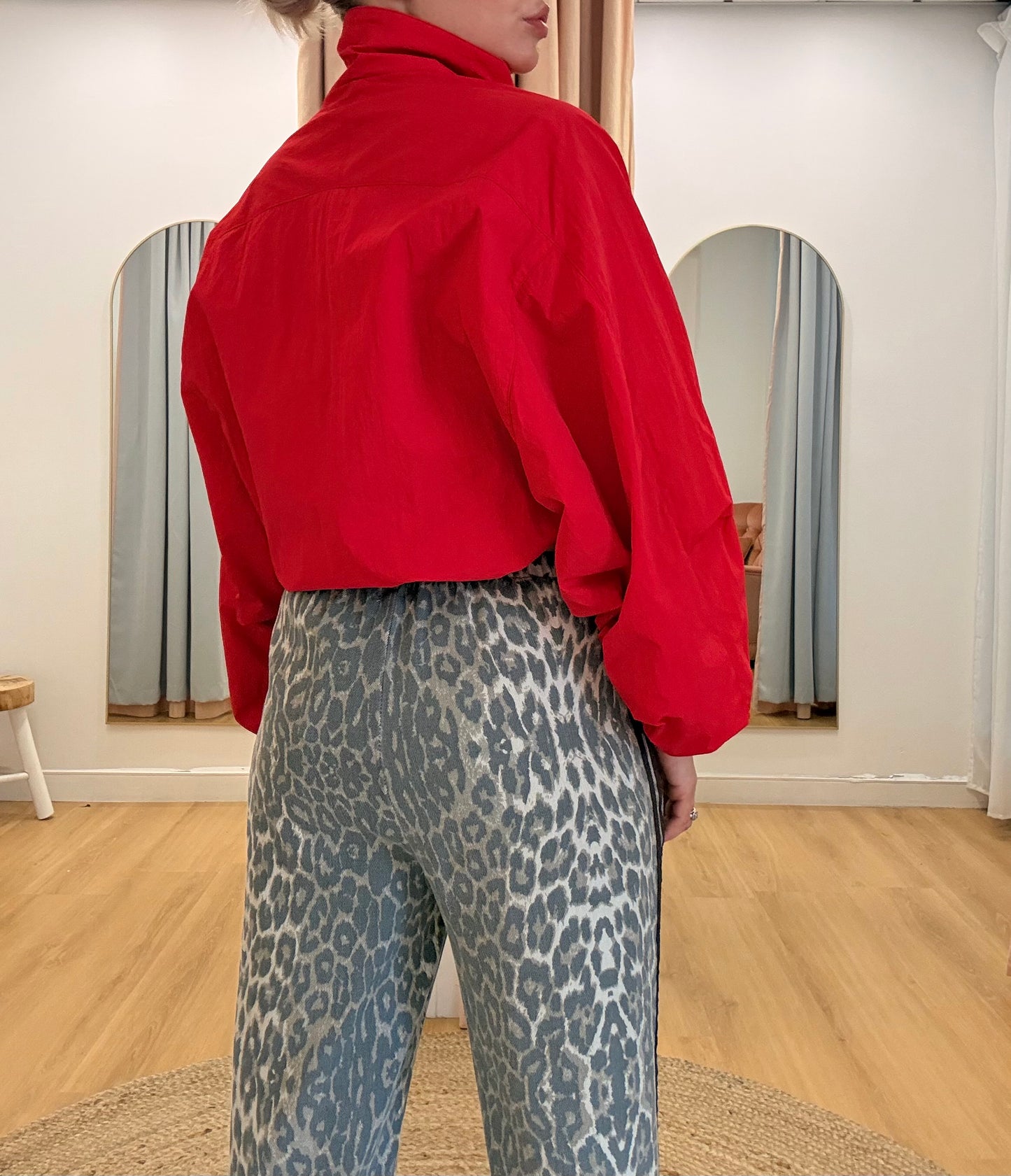 Bowie Funnel Neck Windbreaker- Red
