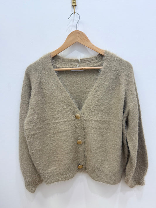 Sasha fluffy knit cardigan/ Nude