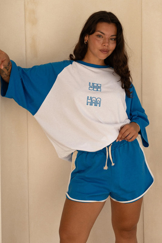 Cracker Day Club/ YEE HAA RAGLAN TEE SHIRT - WHITE/BLUE