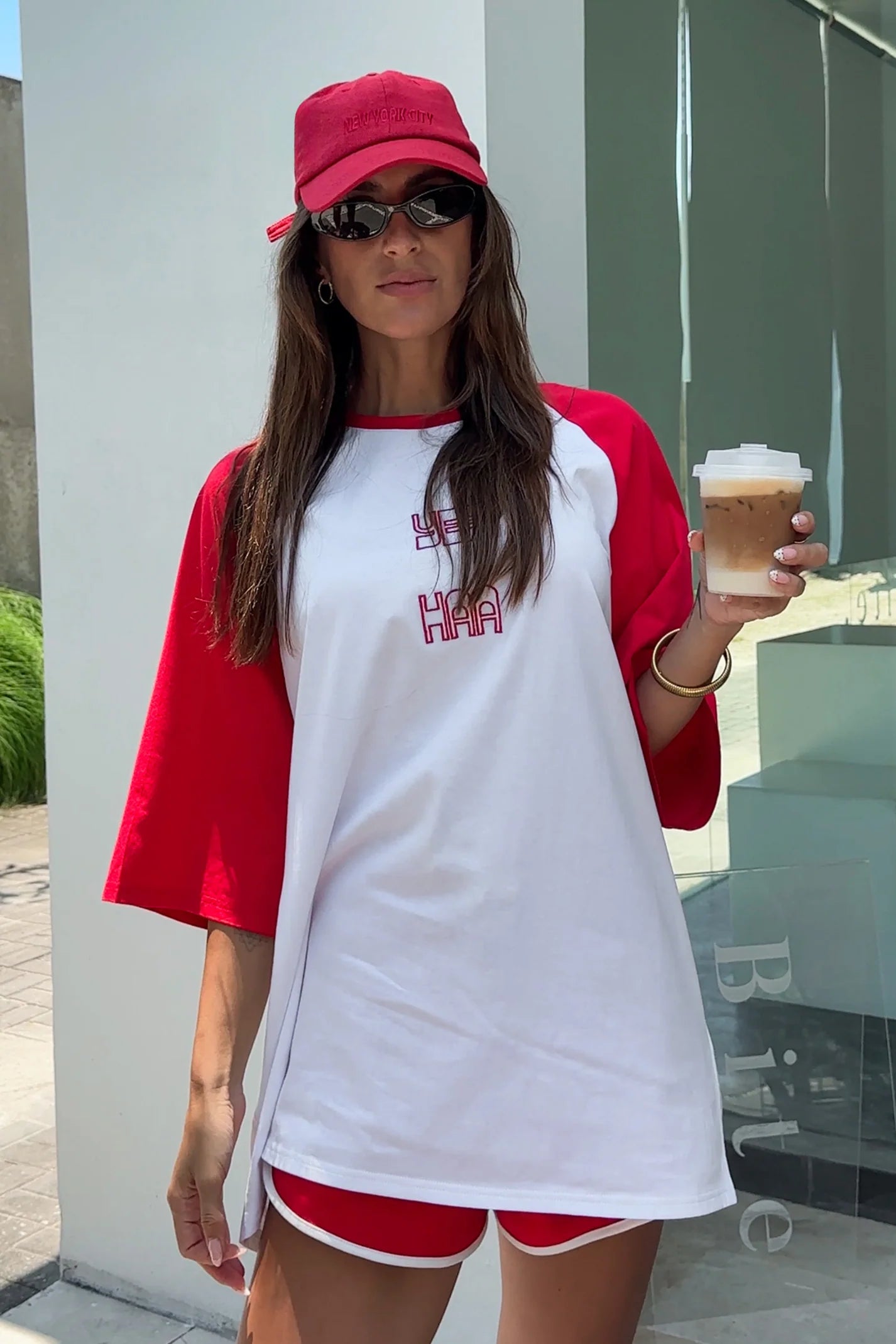 Cracker Day Club/ YEE HAA RAGLAN TEE SHIRT - WHITE/RED