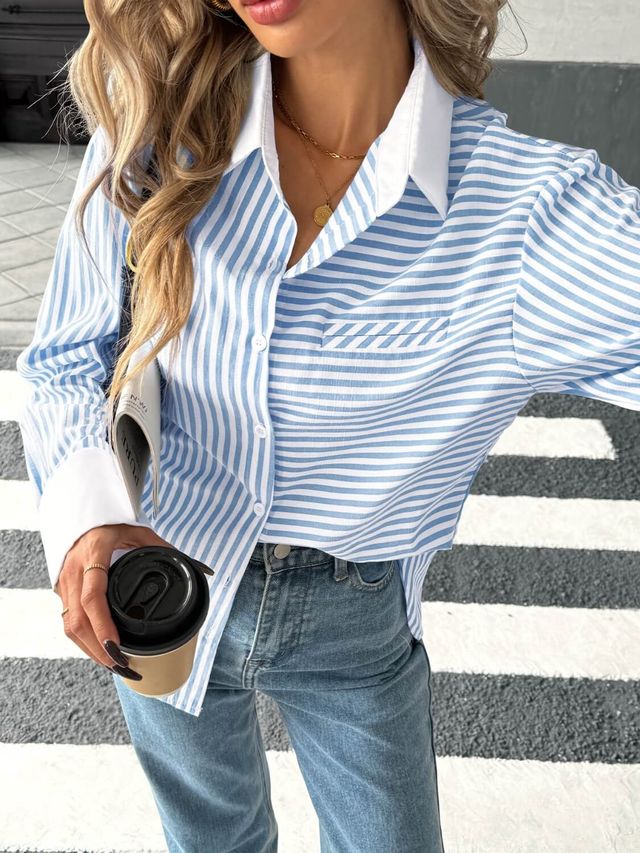 Lily Stripe Shirt- Sky Blue