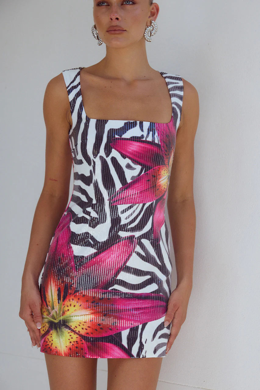 ALESSIA MINI DRESS - ZEBRA FLORAL