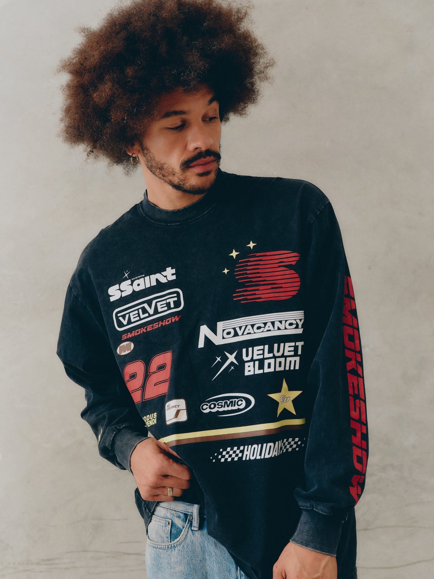 SSAINT/ SIGNATURE MOTO TEE - BLACK ACID WASH