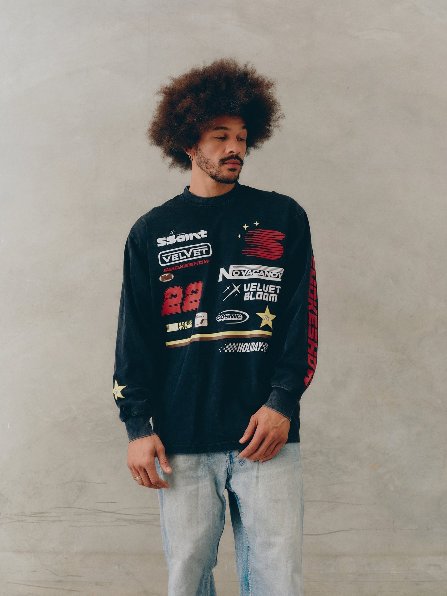 SSAINT/ SIGNATURE MOTO TEE - BLACK ACID WASH