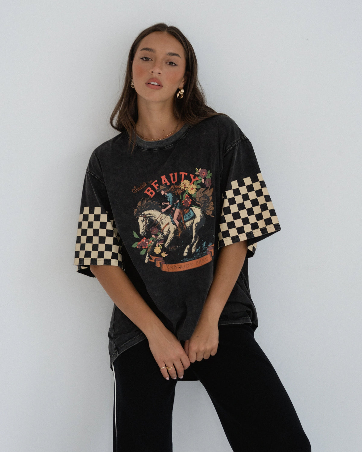 SADDLE UP BEAUTY TEE- Acid Wash
