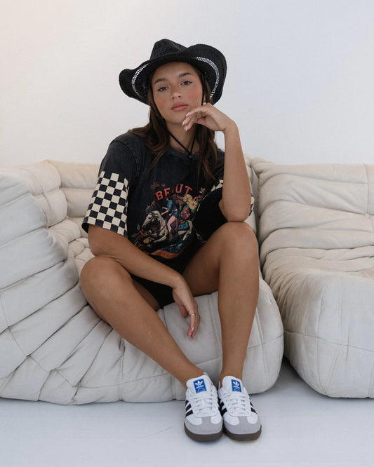 SADDLE UP BEAUTY TEE- Acid Wash