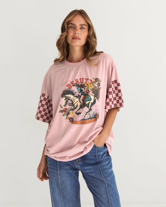 SADDLE UP BEAUTY TEE -Pink Wash